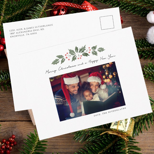 Familjefotojul Helg Vykort (Modern Family Photo Script Christmas Greetings)