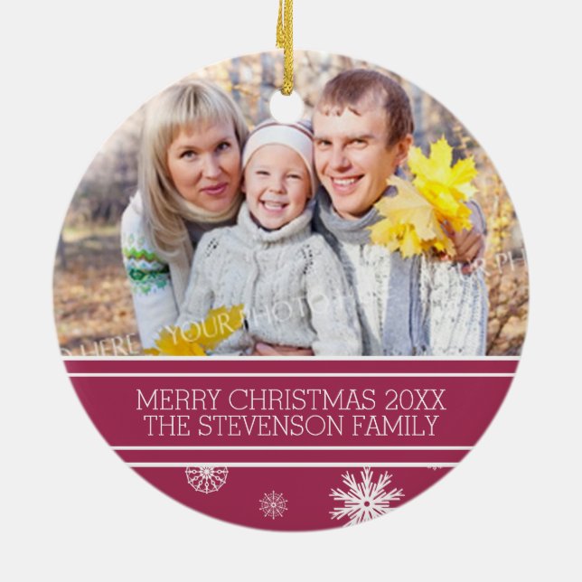 Familjefotojul-prydnadsföremål Burgundy Snö Julgransprydnad Keramik (Baksidan)