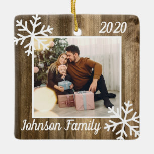 Familjefotojulprydnad  Rustiskt barnträ Julgransprydnad Keramik