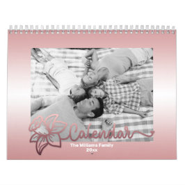 Familjefotokalender, redigerbar Rosegold Flower Kalender