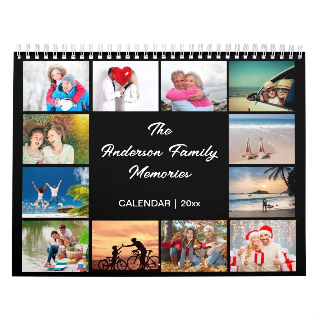 Familjefotokalender, redigerbar svart kalender (Omslag)