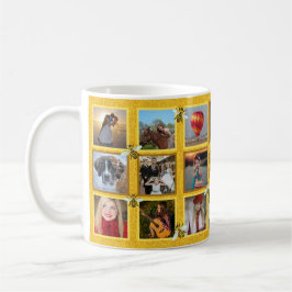 Familjefotokollage 20 Bilder + honungsbin i Namn Kaffemugg