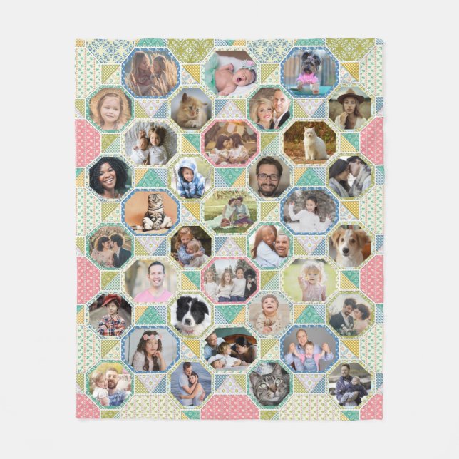 Familjefotokollage Bright Quilt Se 35 Pic Easy Fleecefilt (Framsidan)