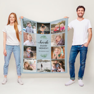Familjefotokollage Cherish Varje Moment Blue Fleecefilt
