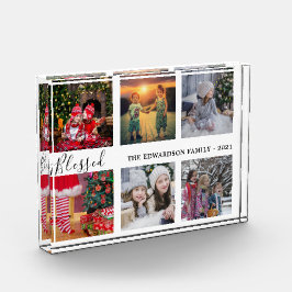 Familjefotokollage-familjens namn-skript