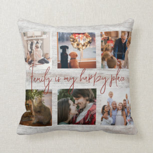 Familjefotokollage Farmhouse Rustic Typography Kudde
