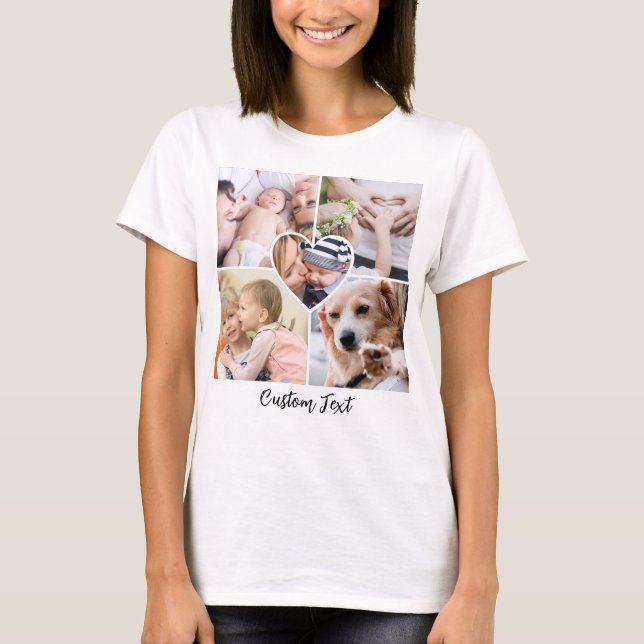 Familjefotokollage Heart w/Script Anpassningsbar T T Shirt (Framsida)