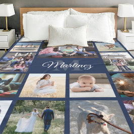 Familjefotokollage - marinblå modern monogrammad fleecefilt