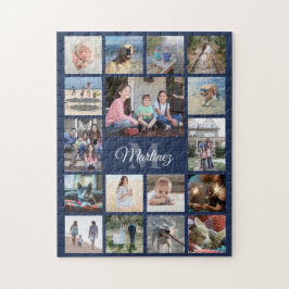 Familjefotokollage - marinblå modern monogrammad pussel