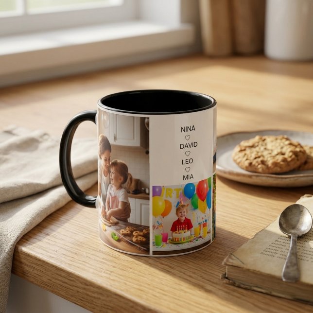 Familjefotokollage med eget namn - mugg (Skapare uppladdad)