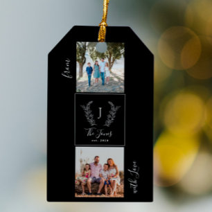 Familjefotokollage monogram namn personlig presentetikett