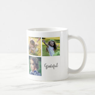 Familjefotokollage, monogram, namn-tacksamt skript kaffemugg