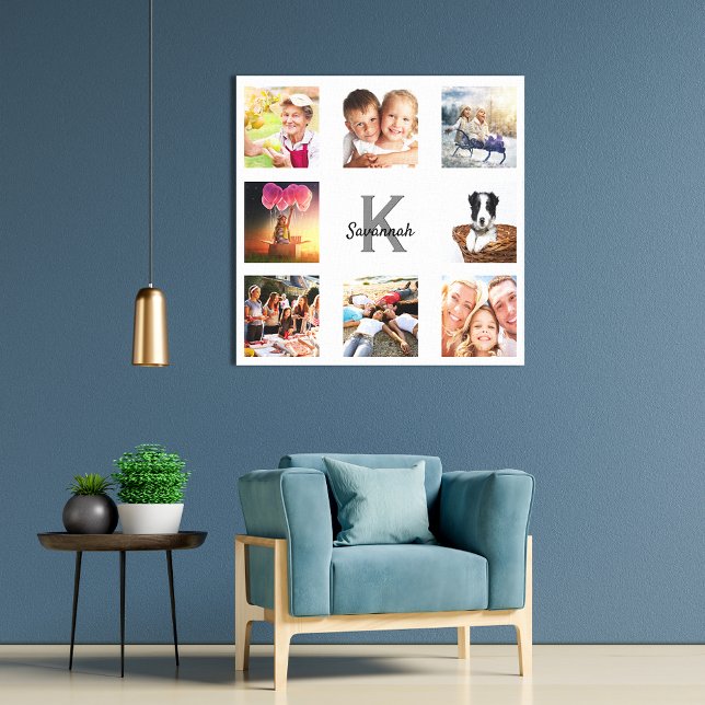 Familjefotokollage monogram, vitt canvastryck (Skapare uppladdad)
