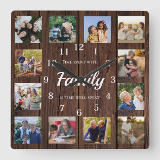 Familjefotokollage Present till farfar och mormor Fyrkantig Klocka