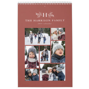 Familjefotokollage rustic terracotta monogram kalender