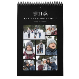 Familjefotokollage Rustig monogram svart & kräm Kalender