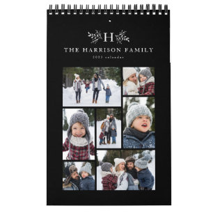 Familjefotokollage Rustig monogram svart & kräm Kalender