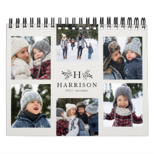 Familjefotokollage Rustig monogram svart & kräm Kalender