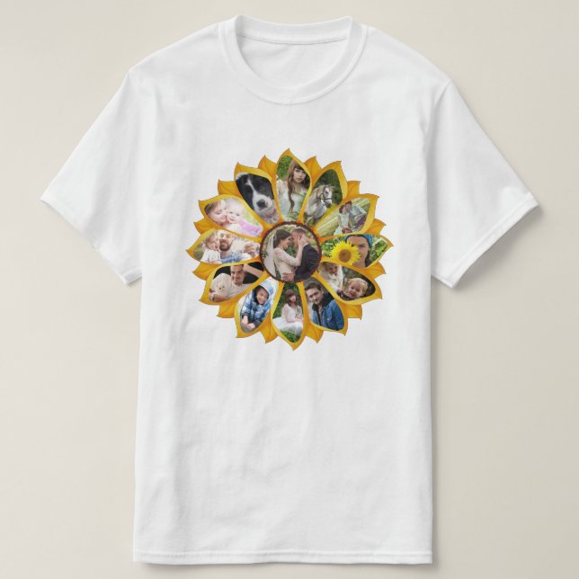 Familjefotokollage Solros 13 Bilder Easy T Shirt (Design framsida)