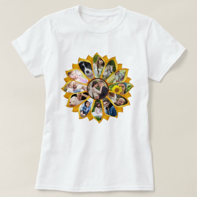 Familjefotokollage Solros 13 Bilder Easy T Shirt (Design framsida)