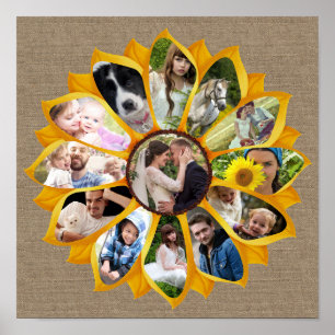 Familjefotokollage Solros Burlap 13 Bilder Easy Poster