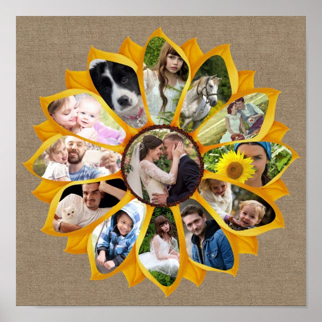 Familjefotokollage Solros Burlap 13 Bilder Easy Poster (Framsidan)