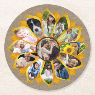 Familjefotokollage Solros Burlap 13 Bilder Easy Underlägg Papper Rund