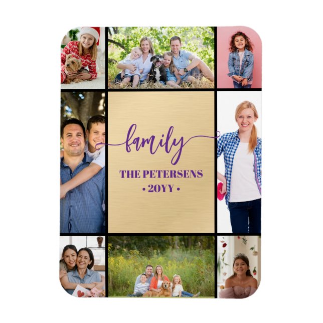 familjefotokollage svart guld skriptmagnet magnet (Vertikal)