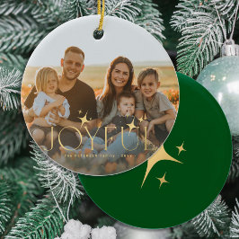Familjefotomodern jultypografi i guld julgransprydnad keramik
