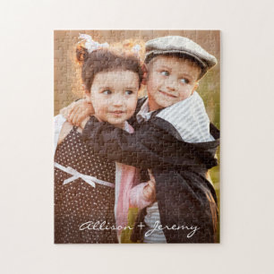 Familjefotomodern skript Monogram Namn 11x14 Pussel
