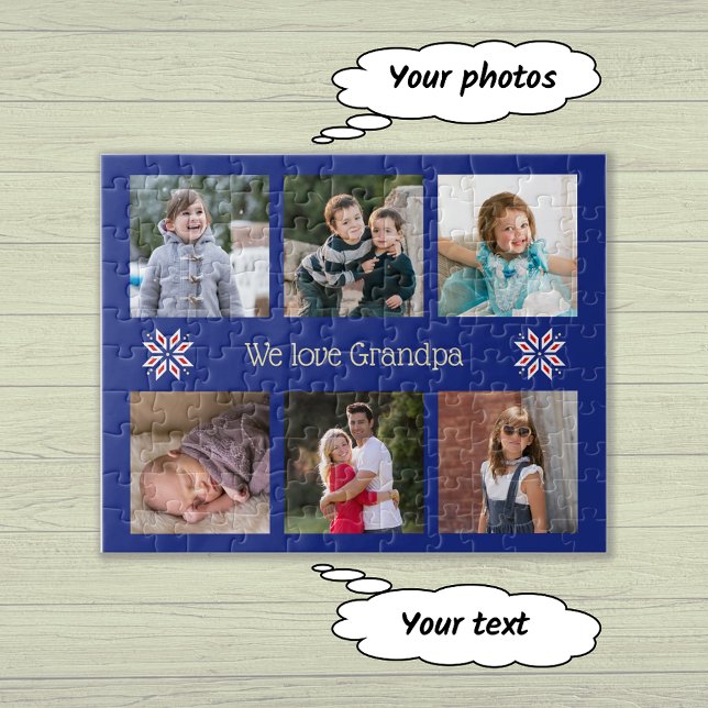 Familjefoton anpassningsbar text navy ram christma pussel (Personalize with photos and text)