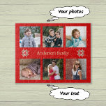 Familjefoton anpassningsbar text red ram christmas pussel<br><div class="desc">Det här pusslet är en unik gåva till visning sex av dina favoritfoton. Texten kan redigeras. Här har den ställts in för att skapa ett julomsminne, men skriv bara in den i rutan för att anpassa den efter behov. Fotografierna är "inramade" i djupt rött, och två stiliserade poinsettimiska blommor ge...</div>