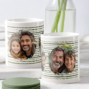 Familjefoton på Neutralt Grönt Sketch Stripe Mugg