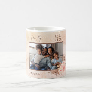 Familjefotopampas gräs ro guld rosa blommigt kaffemugg