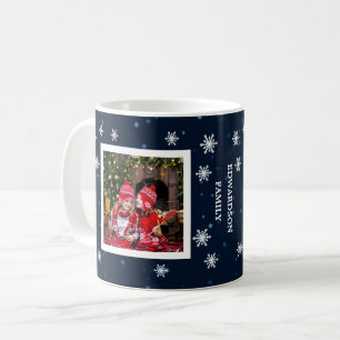 Familjefotosamlingslägena namn blå himmel stjärnor kaffemugg