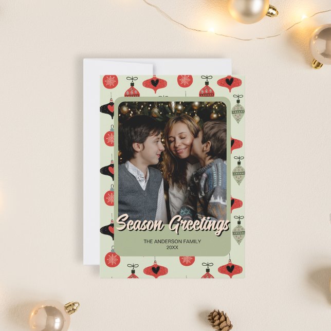 Familjefotosäsongen Hälsning Grönt jul Julkort (Family Photo Season Greetings Christmas Green Holiday Card)