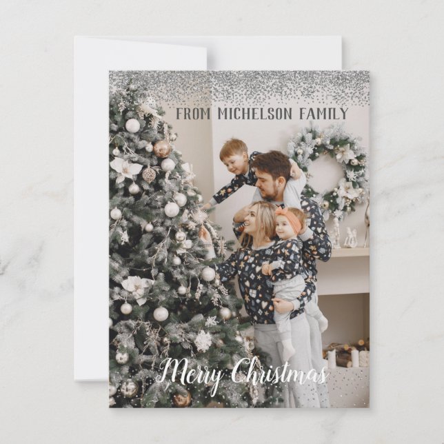 Familjefotot Silver Glitter-julkort Julkort (Framsida)