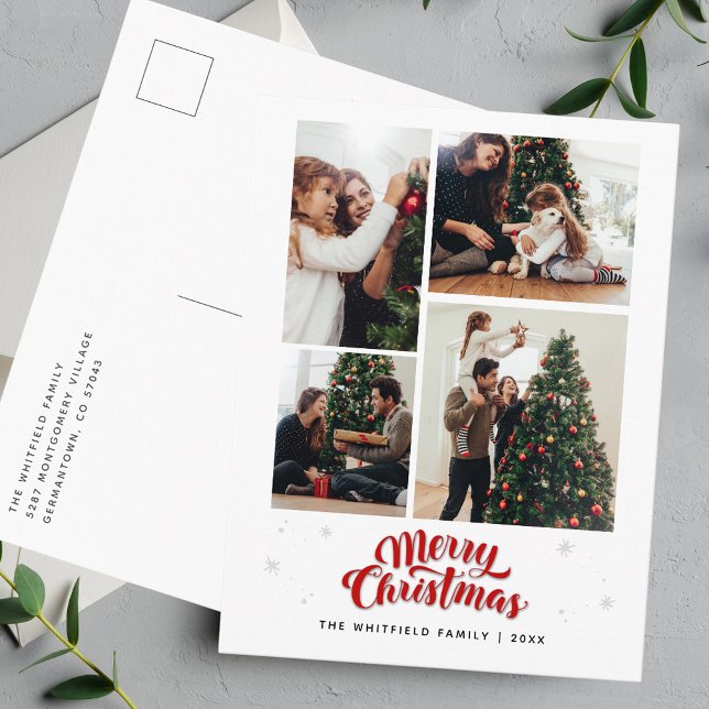 Familjefottokamattypografi Helg Vykort (Family Christmas Photo Collage Typography Holiday Postcard)