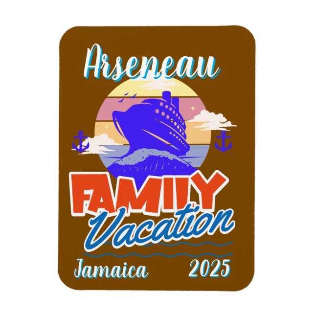 Familjefraktisk avacation Brown/Blue Personalize Magnet (Vertikal)