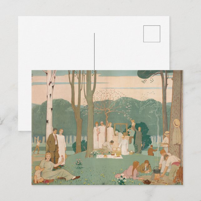 Familjefritid - en dag i parken, gamla tider vykort (Fram/baksida)