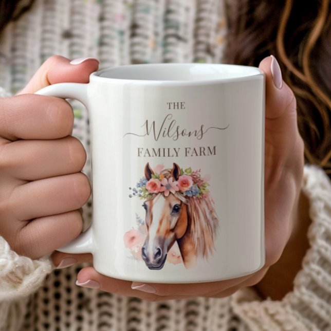 Familjegård Rustik blomkrona Häst Kaffemugg (Skapare uppladdad)