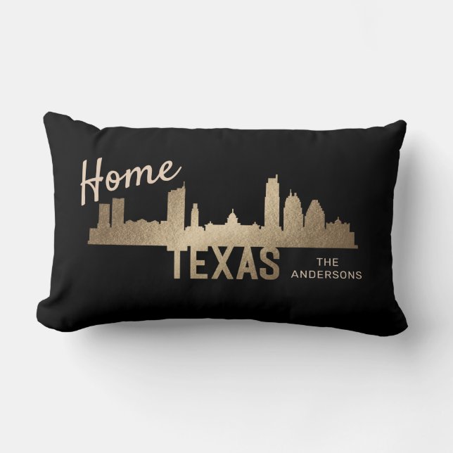 familjehem för texas skyline guld lumbarkudde (Framsida)