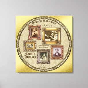 Familjehistorik Antique Foto ramar Guld Collage Canvastryck