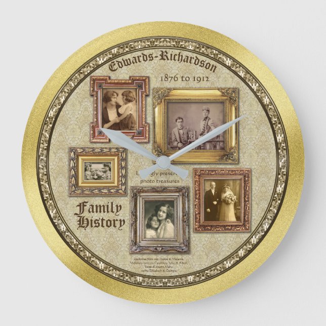 Familjehistorik Antique Foto ramar Guld Collage Stor Klocka (Framsida)