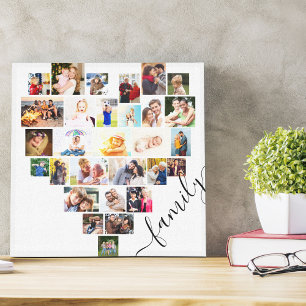Familjehjärta Fotokollage Liten Fyrkantig Vit Canvastryck