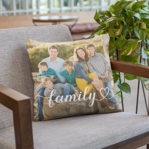 Familjehjärtmanus Foto Vit Text Kudde