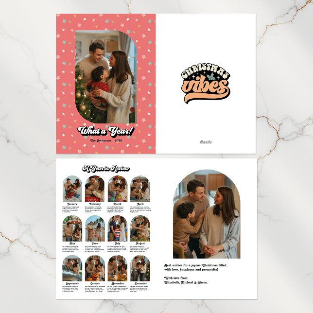 Familjehöjdpunkter Retro "Årets höjdpunkter" Foto Helgkort (Family Highlights Retro "Year in Review" Photo Holiday Card)