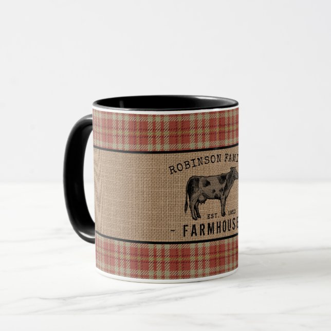 Familjejordbruk Cow Red Play Burlap 2 Ton Mugg (Framsida vänster)