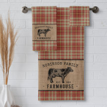 Familjejordbruk Rustic Cow Red Play Burlap