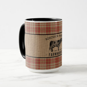 Familjejordbruk Rustic Cow Red Play Burlap Big Mugg